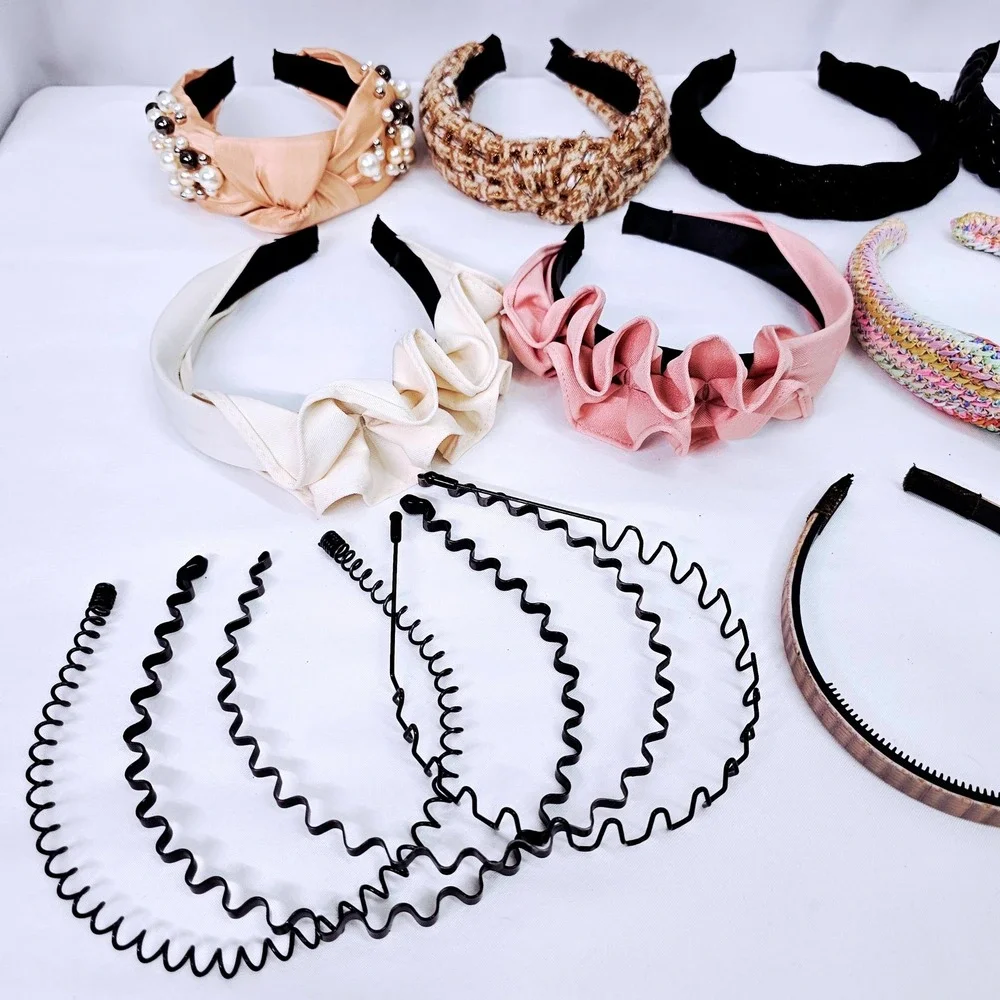 Fashion Headbands Set Women Girls Lot 20pc Twisted Knot Pearl Plaid Ruffle Metal